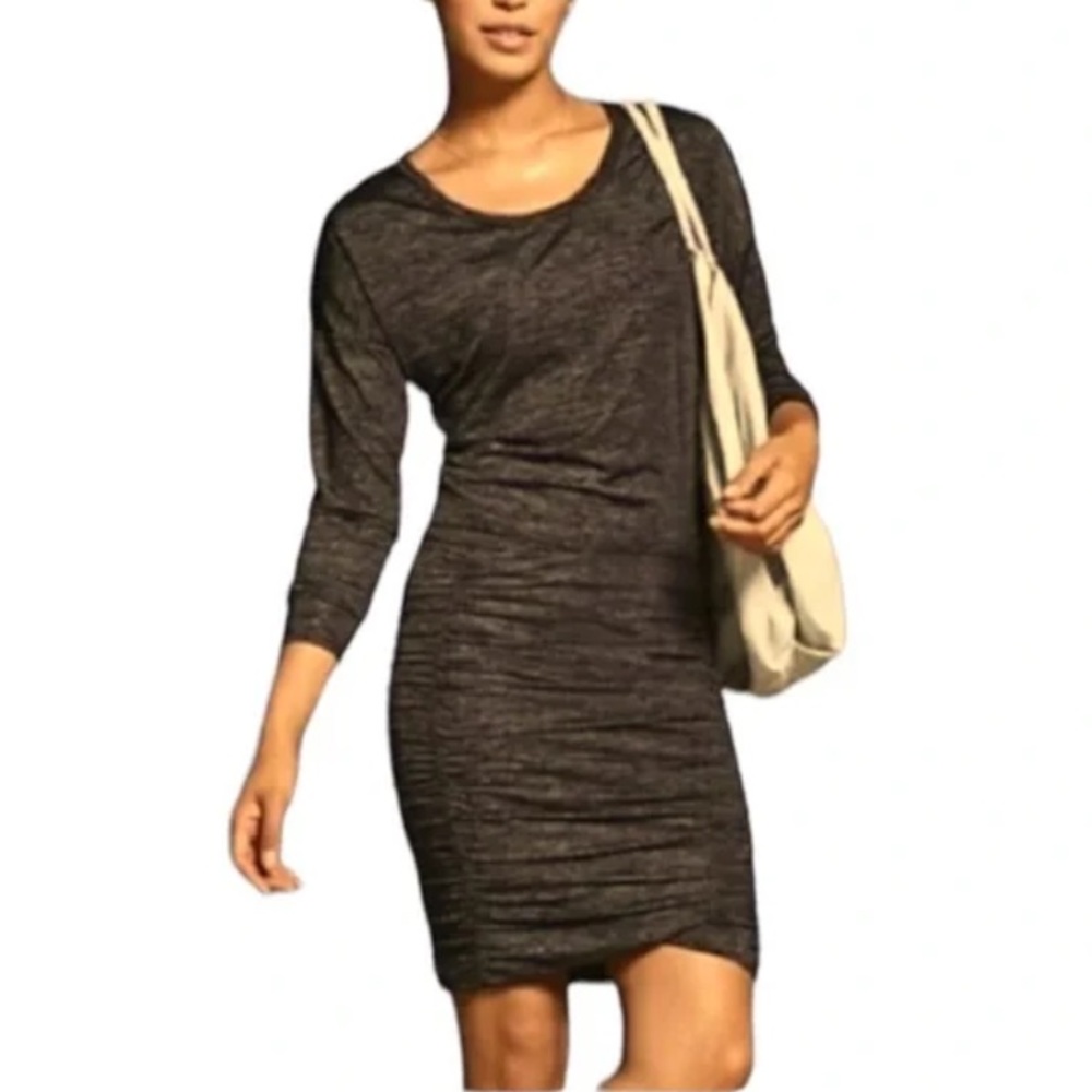 Athleta Tulip ruched skirt dark gray long sleeve dress Sz M NWOT